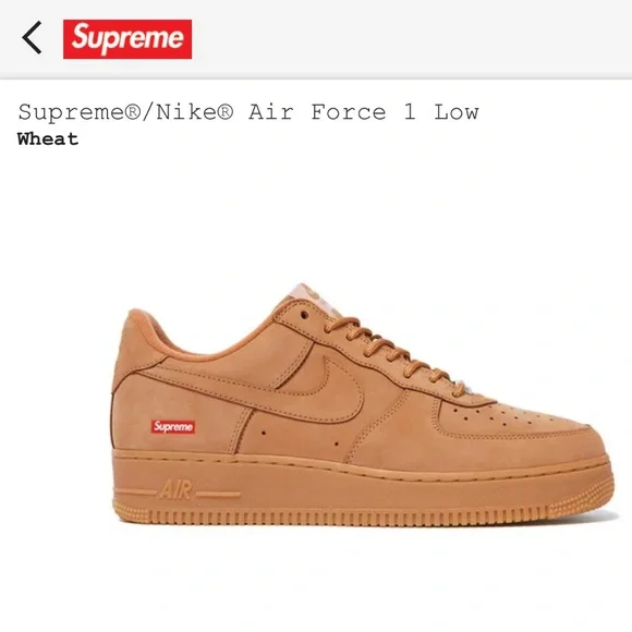 SOLD - NWT Supreme x Nike Air Force 1 Low in Wheat - Picture 2 of 5